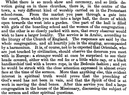 The Rev John Zeller, CMS missionary, describes Anglican worship in Nazareth c. 1870
